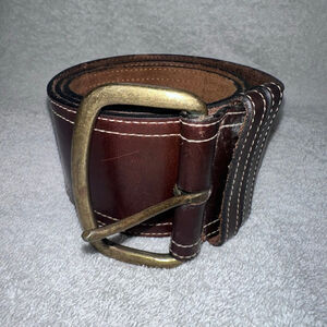 Vintage Women’s Medium Joan & David Genuine Leather Brass Buckle Wide Belt
